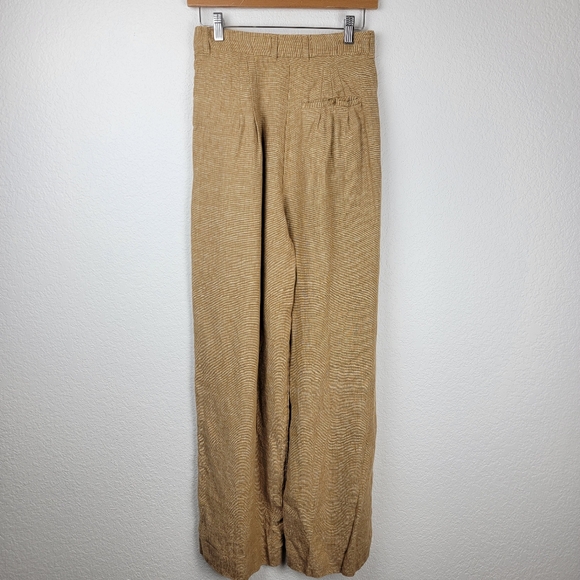 Posse Nancy Trouser in Walnut Linen Pleated Straight Wide Leg Tan Small - Picture 6 of 13